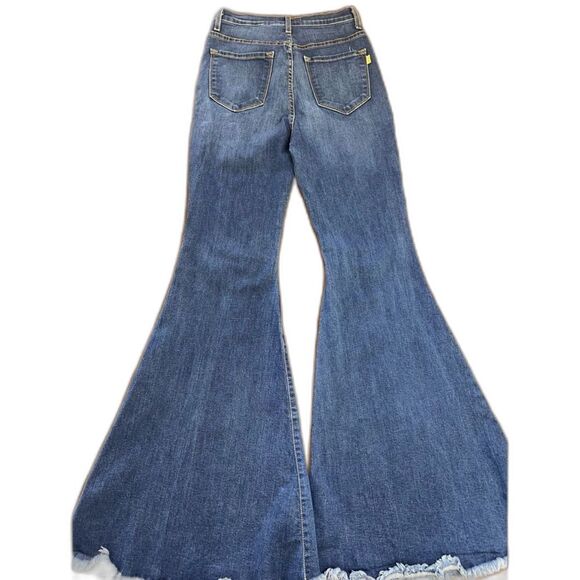 Vibrant MIU Dark Blue Denim Extreme Flare High Rise Jeans 29 USA Made Boho Y2K - Picture 3 of 9